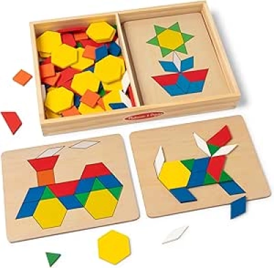 Blocs de Motifs Melissa & Doug - 120 Tuiles en Bois + 5 Tableaux Puzzle