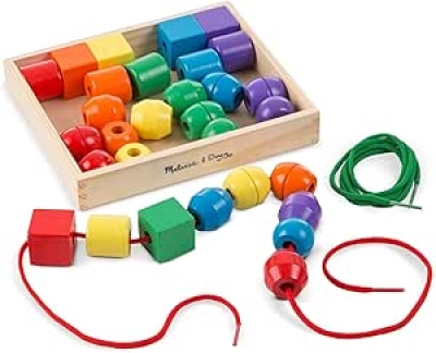 Perles à Enfiler Melissa & Doug - 30 Perles en Bois Colorées + 2 Lacets
