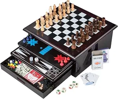 Coffret 15 Jeux de Société en Bois - Centre de Jeux Deluxe avec Rangement