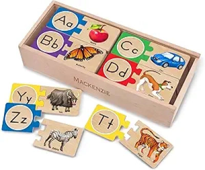 Puzzle Alphabet Autocorrectif Melissa & Doug - 52 pièces en bois avec boîte