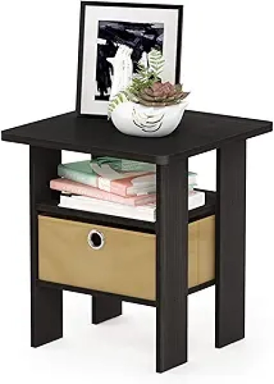 Table de Nuit Furinno ANDREY Espresso - Petite Table d'Appoint avec Étagères