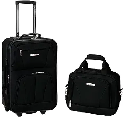Ensemble valise Rockland Fashion 2 pièces - Valise cabine extensible noire avec sac