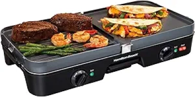 Grill Électrique Indoor 3-en-1 Hamilton Beach - Gril et Plancha Réversible 180cm²