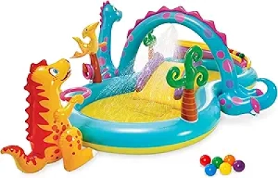 Piscine Gonflable Enfant Intex Dinoland 3,35m avec Toboggan et Jeux