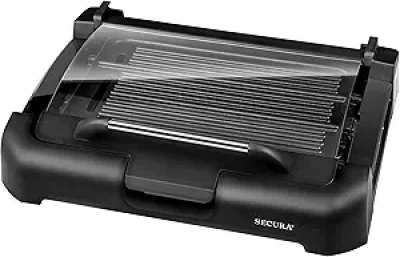 Plancha électrique Secura 1800W - Grill réversible 2 en 1 avec couvercle verre