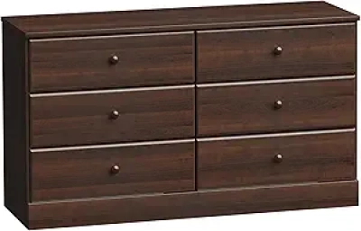 Commode 6 tiroirs Prepac Astrid - Meuble de rangement gris pour chambre