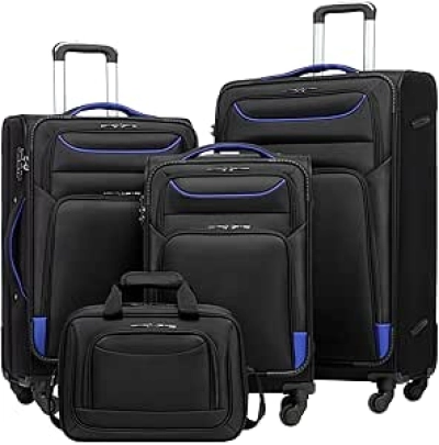 Ensemble Valise Coolife 4 Pièces avec Serrure TSA - Noir/Bleu