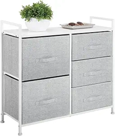 Commode 5 tiroirs gris/blanc mDesign - Meuble rangement chambre