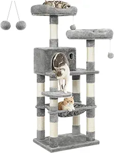 Arbre à Chats FEANDREA 142cm - Griffoir avec Hamac pour Chats d'Intérieur