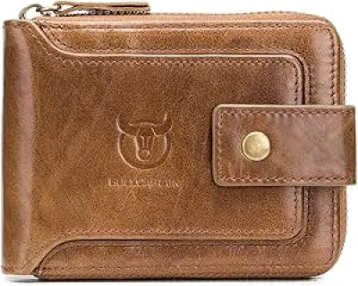 Portefeuille Homme BULLCAPTAIN Cuir Véritable Grande Capacité avec Protection RFID