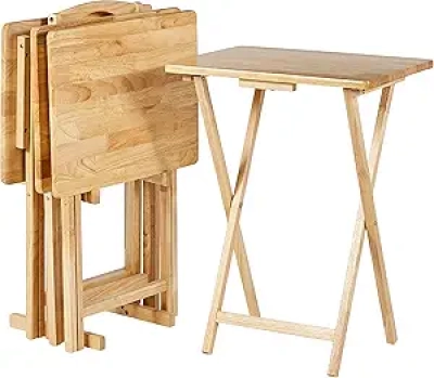 Lot de 4 Plateaux Repas Pliants Amazon Basics avec Rangement - Bois Naturel