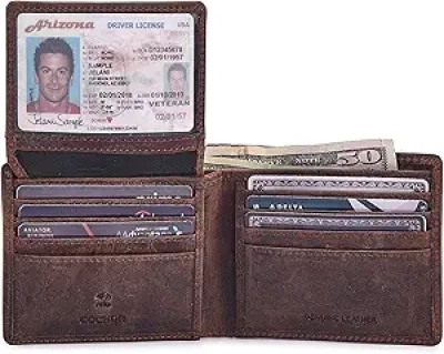 Portefeuille Bifold Homme Cuir Véritable RFID - Crazy Horse Cognac