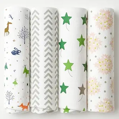 Couvertures Mousseline pour Bébé 120x120cm - Pack de 4 Langes Naissance Unisexes