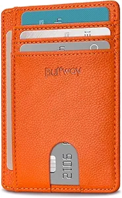 Portefeuille Slim Cuir RFID Buffway Orange - Homme et Femme