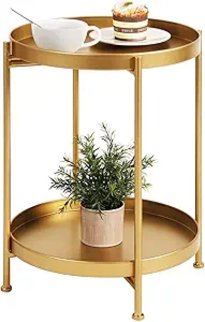 Table d'appoint pliable 2 étages métal - Table basse design petit espace