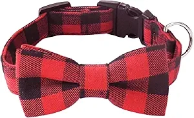 Collier Chien avec Nœud Papillon Écossais Rouge - Ajustable XS à XL