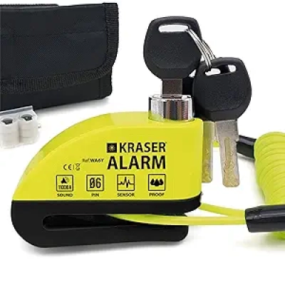 Antivol Disque Moto KRASER WA6Y 110dB - Alarme Étanche + Câble de Rappel