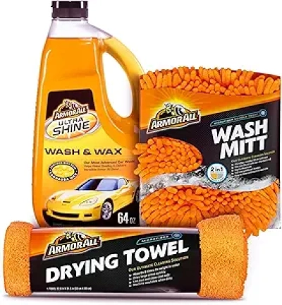 Kit Lavage Auto Armor All 3 en 1 - Shampooing, Gant & Serviette Microfibre