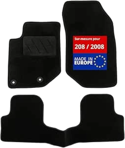 Tapis de voiture Peugeot 208 3 pièces antidérapant noir premium