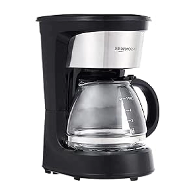 Cafetière Amazon Basics 5 tasses - Filtre réutilisable, Noir & Inox