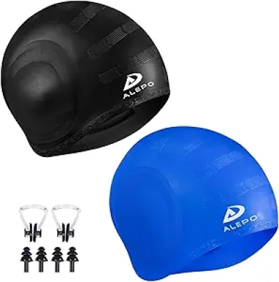 Bonnet de Natation Silicone 2 Pack avec Protection Auriculaire 3D