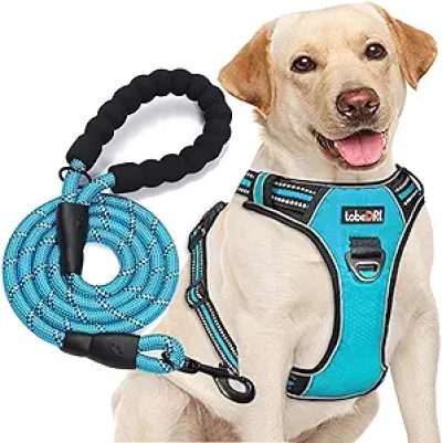 Harnais Anti-Traction Chien Ajustable Réfléchissant - M/L avec Laisse