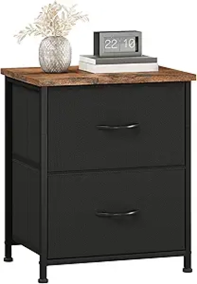Table de nuit 2 tiroirs noir rustique - Petit meuble chambre gain de place