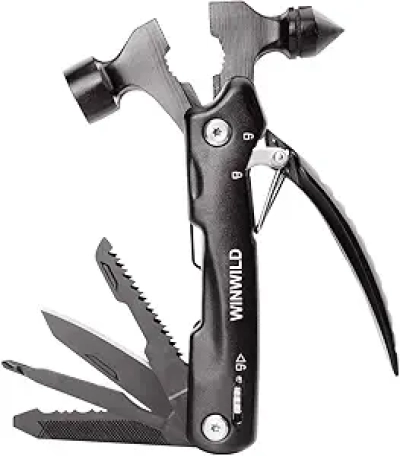 MultiTool Mini Emergency Hammer 12 en 1 - Cadeau Noël Camping Randonnée
