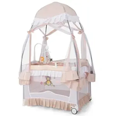 Parc Bébé 4-en-1 HONEY JOY avec Baldaquin - Table à Langer et Lit Portable