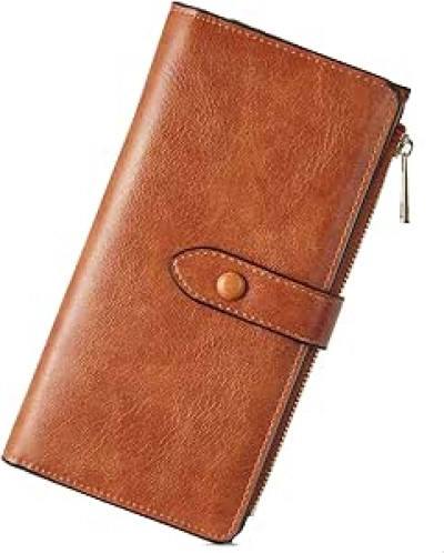 Portefeuille Femme BOSTANTEN Cuir RFID - Grand Capacity Trifold Marron