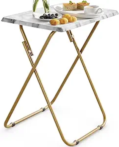 Table TV Pliante HUANUO - Plateau Repas Marbre, Montage Instantané