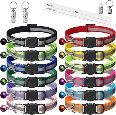 Lot de 12 Colliers Chat Réfléchissants avec Clochettes et Boucle Sécurité
