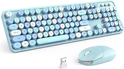Clavier Rétro Wireless MOFII Bleu + Souris Sans Fil 2.4GHz