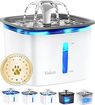 Fontaine à Eau pour Chat et Chien 2.8L - Veken Award Winner avec Filtration 5 Étages