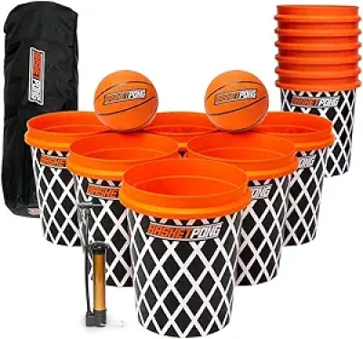 Jeu Géant Basket Pong 12 Seaux - Jeu de Jardin Extérieur Complet