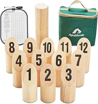 Jeu de Lancer Quilles Bois Numéroté - Set Complet Extérieur Famille