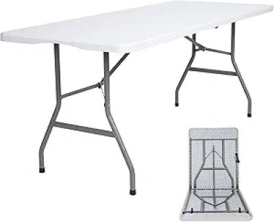 Table Pliante 6 Pieds Robuste - Intérieur/Extérieur Camping BBQ Rangement Facile