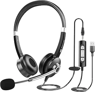 Casque USB avec Microphone à Réduction de Bruit pour PC, Laptop et Télétravail