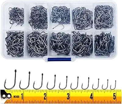 300 Hameçons de Pêche en Acier Carbone - 10 Tailles avec Boîte Portable