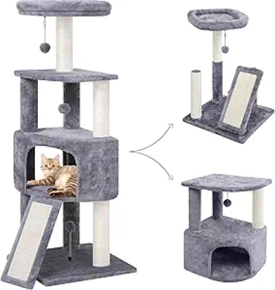 Arbre à Chat 45cm Gris - Tour Multi-Niveaux Compact pour Petit Espace