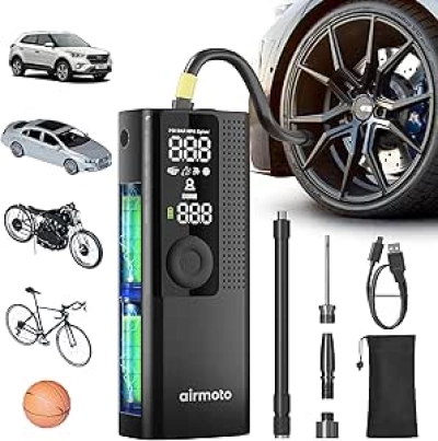 Compresseur d'air portable Airmoto - Gonfleur de pneus numérique pour voiture, moto et vélo