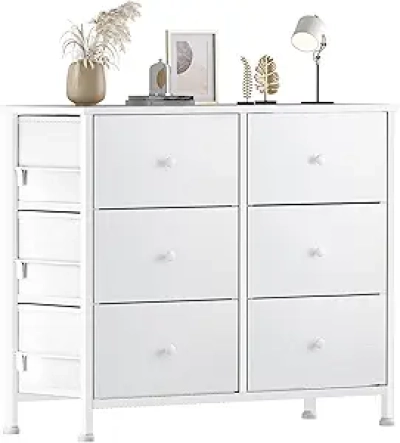 Commode Blanche 6 Tiroirs en Tissu - Rangement Chambre Enfant & Adulte