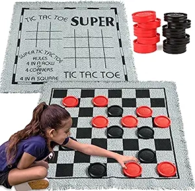 Jeu 3 en 1 Géant Damier, Morpion - Jeu de Société Famille