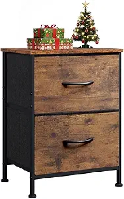 Table de Nuit Petit Commode 2 Tiroirs Marron - WLIVE