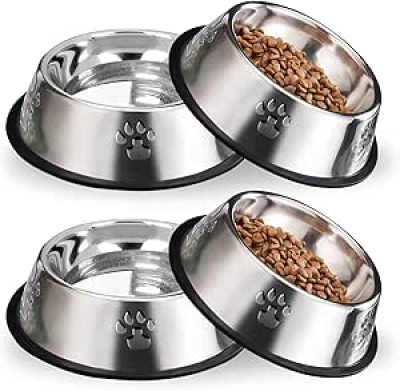 Gamelle Chien Chat Inox 4 Pièces - Bol Anti-Dérapant Empilable