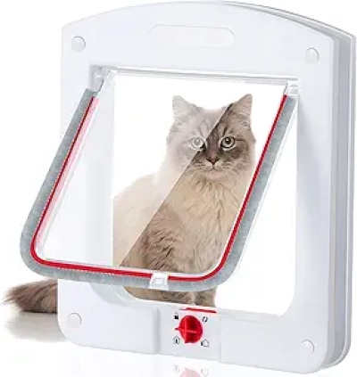 Chatière pour Chat et Petit Chien - Porte Pet 4 Modes avec Serrure Rotative