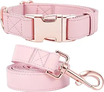 Collier et Laisse pour Chien Cuir Végan Rose Gold - S M L