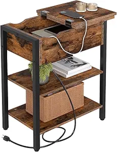 Table de Nuit avec Station de Recharge USB - HOOBRO Rustic Brown