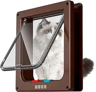 Chatière Intérieure 4 Modes - Porte Chat Marron Automatique