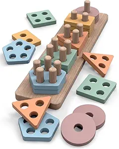 Jouet Montessori en Bois 1-3 ans - Trieur de Formes & Puzzle d'Empilage